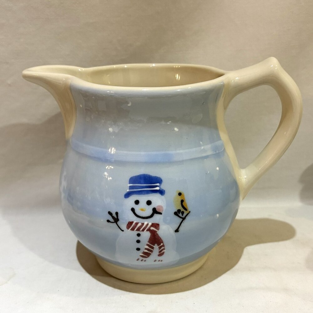 Hartstone Pottery Pitcher Hand Painted Snowman Holidays Christmas Hot Chocolate
